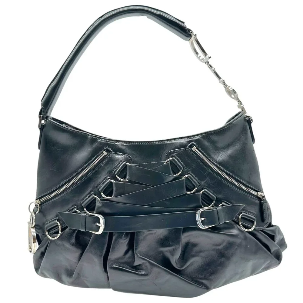 Christian Dior Black Leather Ballet Lace-Up Corset Shoulder Bag